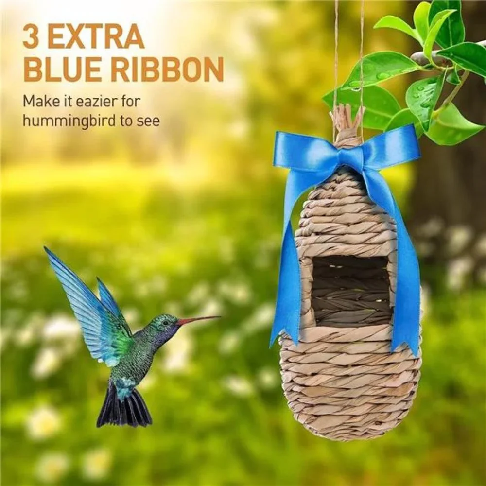 Humming Bird Houses for Outdoor Hanging, Natural Grass Bird Hut,Hand Woven Nest